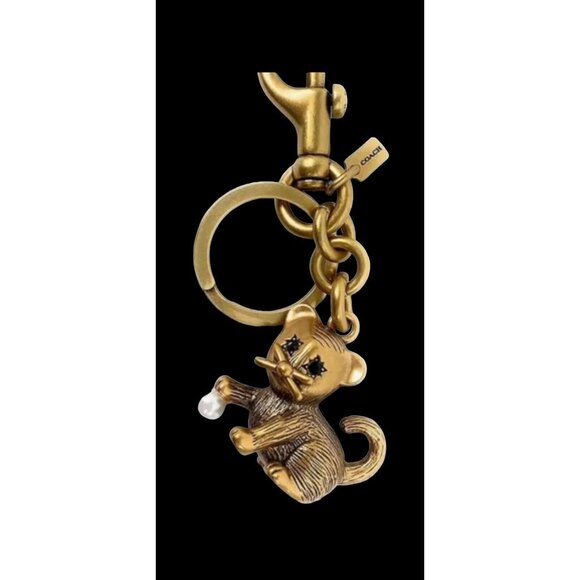 Coach Creatures Kitten Cat Keychain Bag Charm in Gold/Multi Brass NWT CC569 - Picture 2 of 6